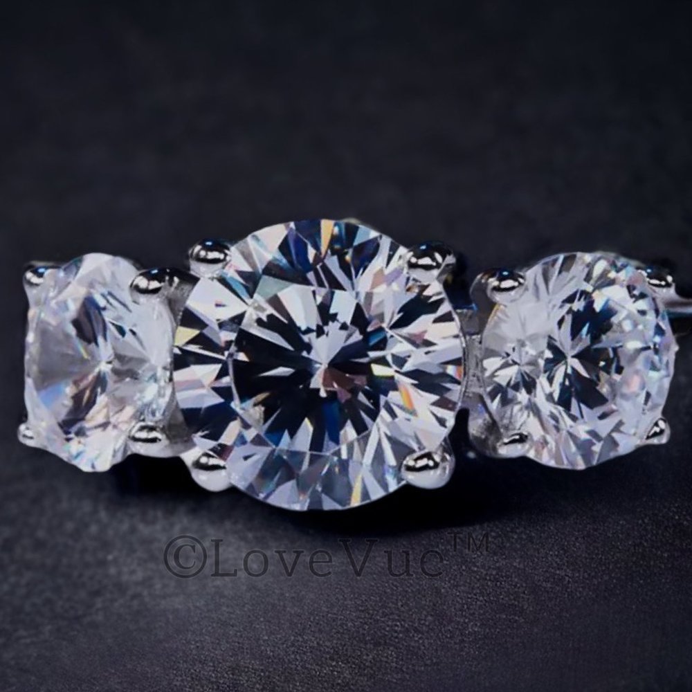 Certified 4ct. t.w. Diamond Three-stone Brilliant Cut Engagement Wedding Ring - Picture 4 of 15